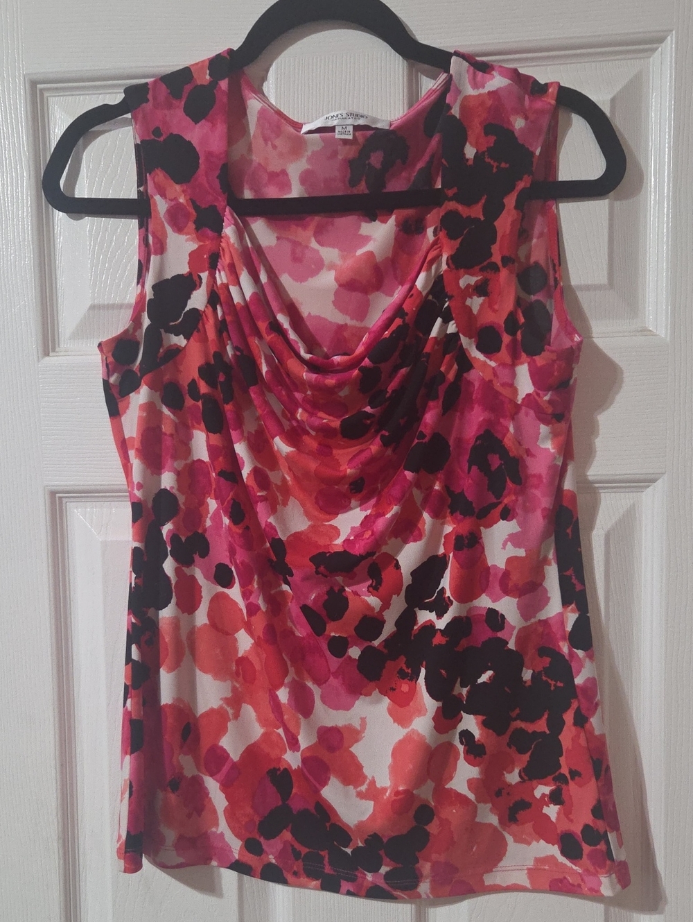 Jones Studio Pink Red Black Abstract Cowl Neck Sleeveless Camisole